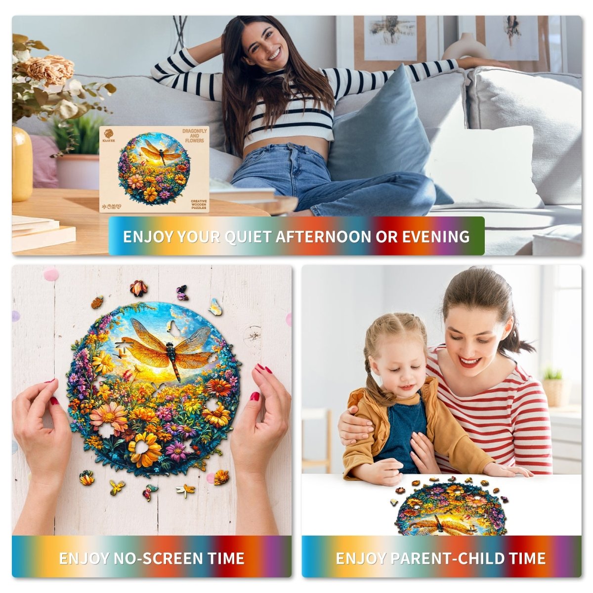 Dragonfly and Flowers Wooden Jigsaw Puzzle - KAAYEE Puzzle