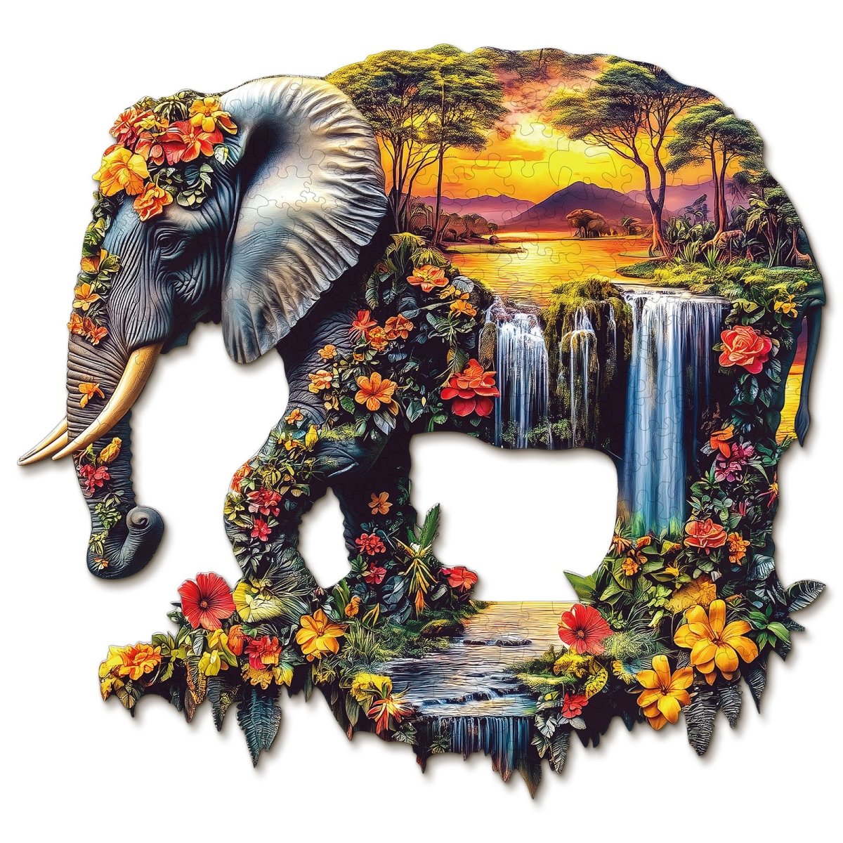 Elephant Eden Wooden Jigsaw Puzzle - KAAYEE Puzzle