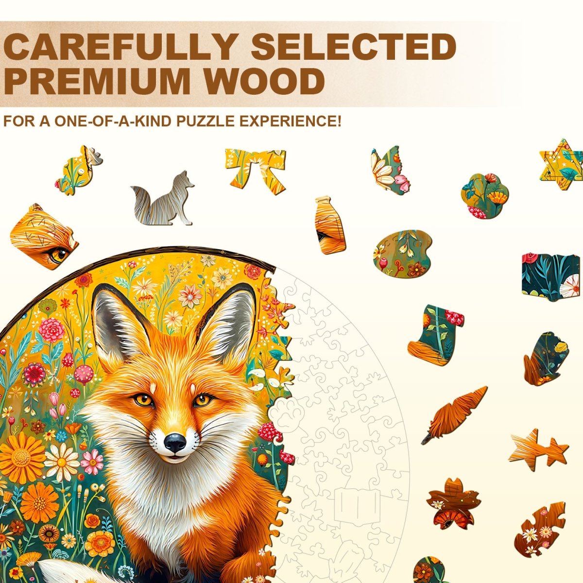 Fantasy Garden Guardian - Fox Wooden Jigsaw Puzzle - KAAYEE Puzzle