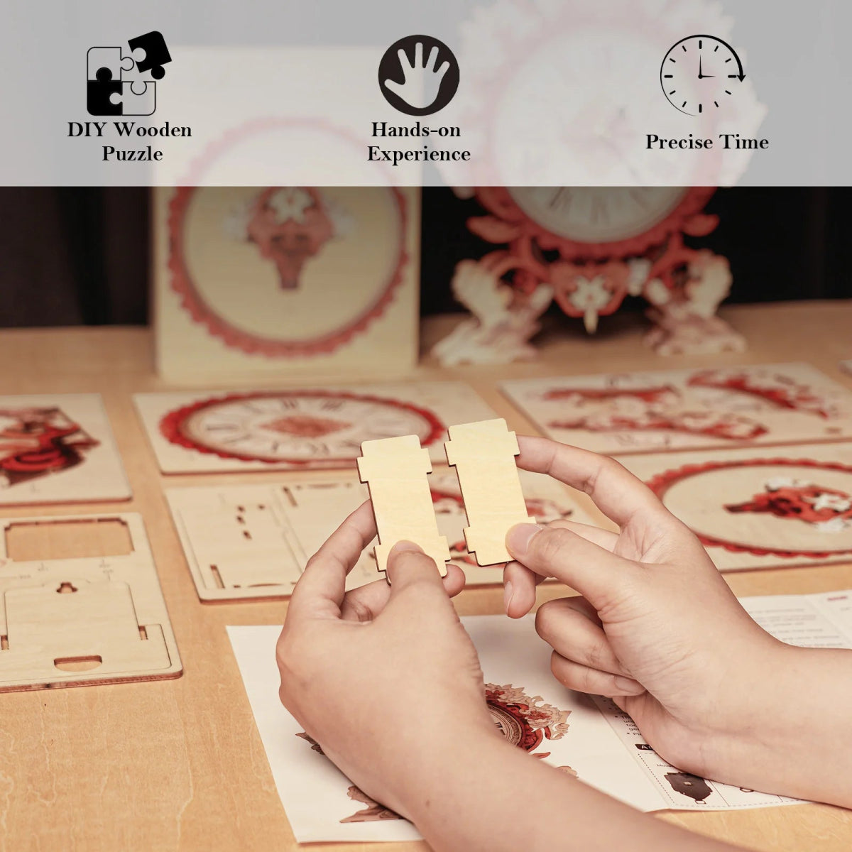 Flame Flower Wooden Clock Kit - KAAYEE Puzzle