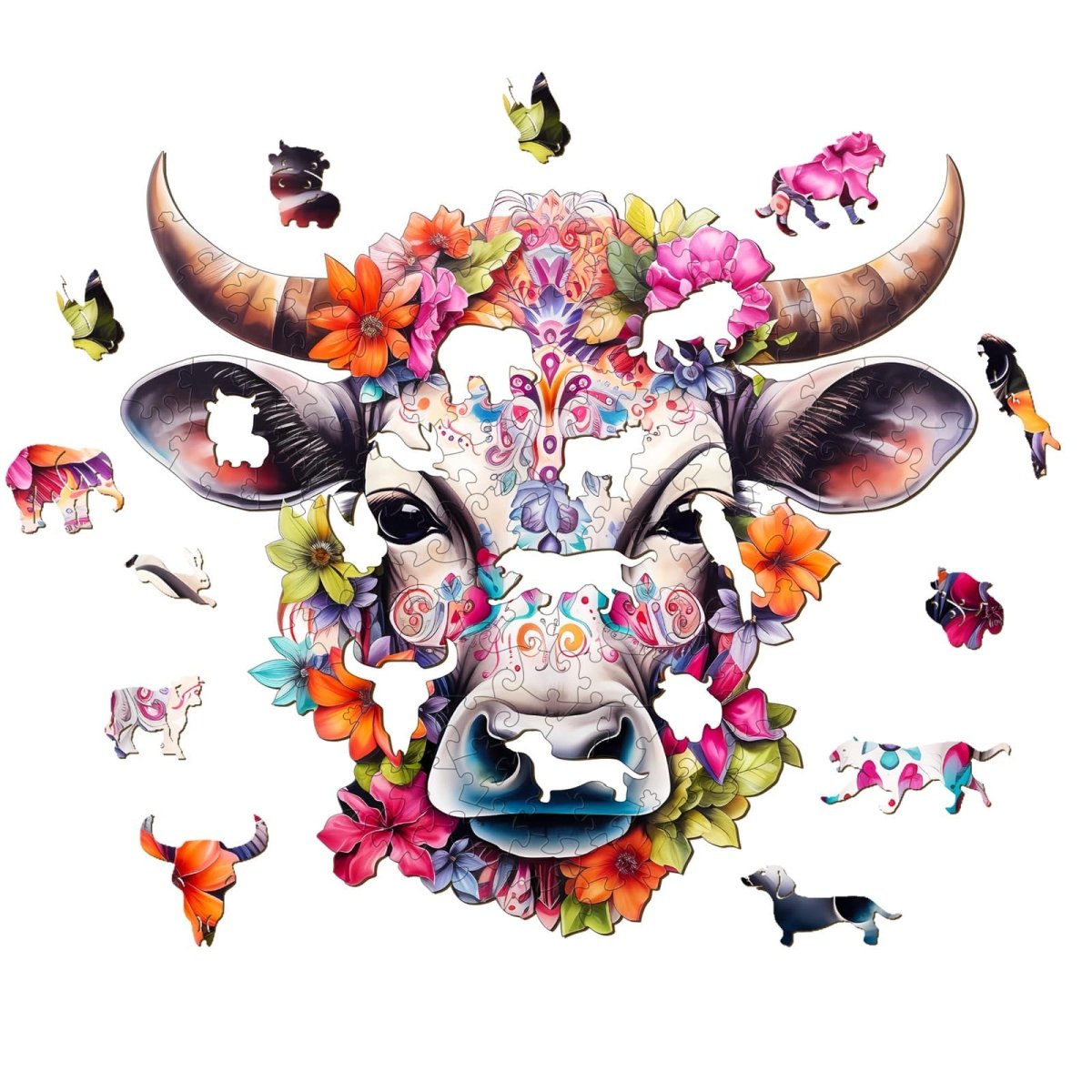 Flower and Cow Wooden Jigsaw Puzzle - KAAYEE Puzzle