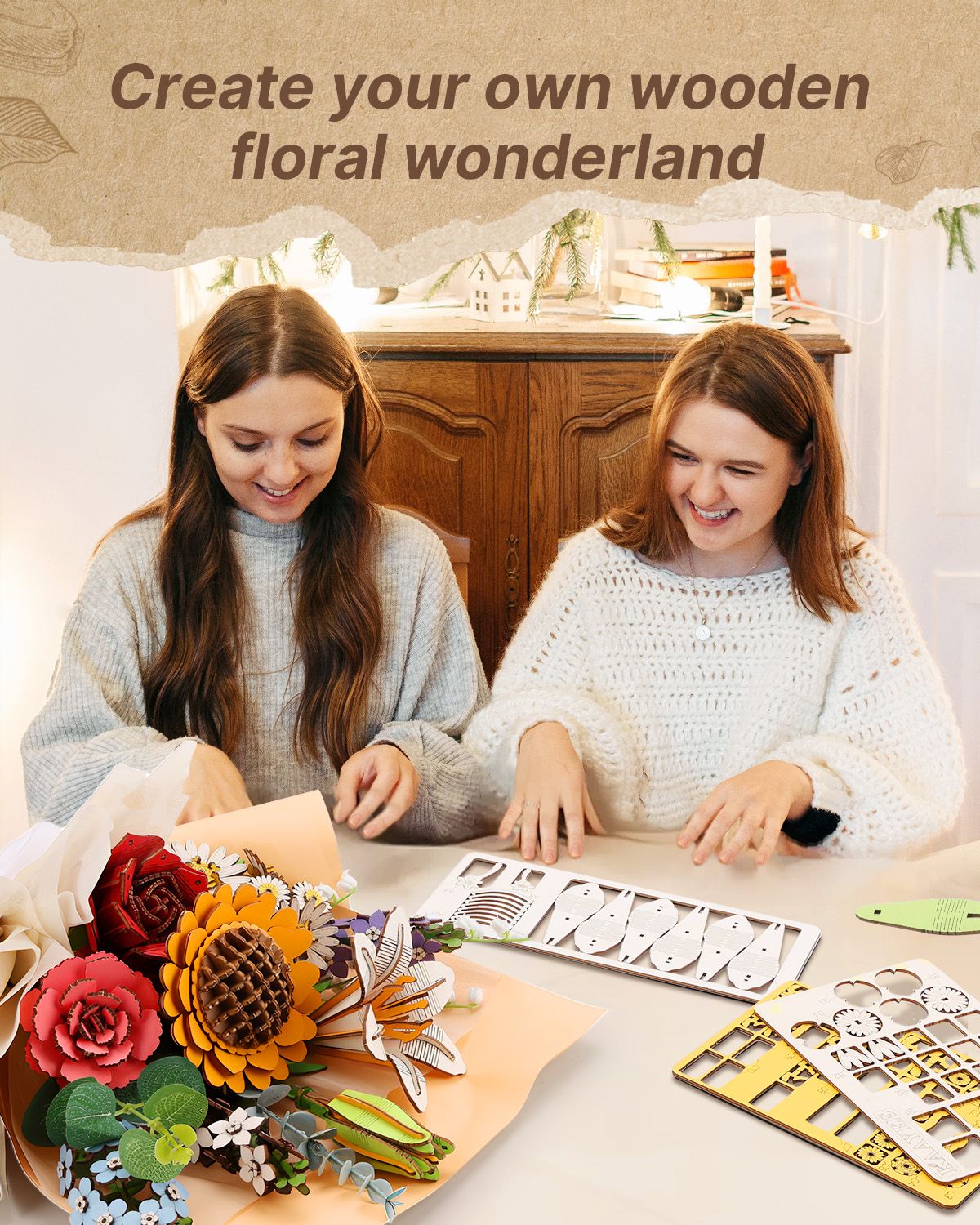 DIY Flower Bouquet, 3D Wooden Puzzle