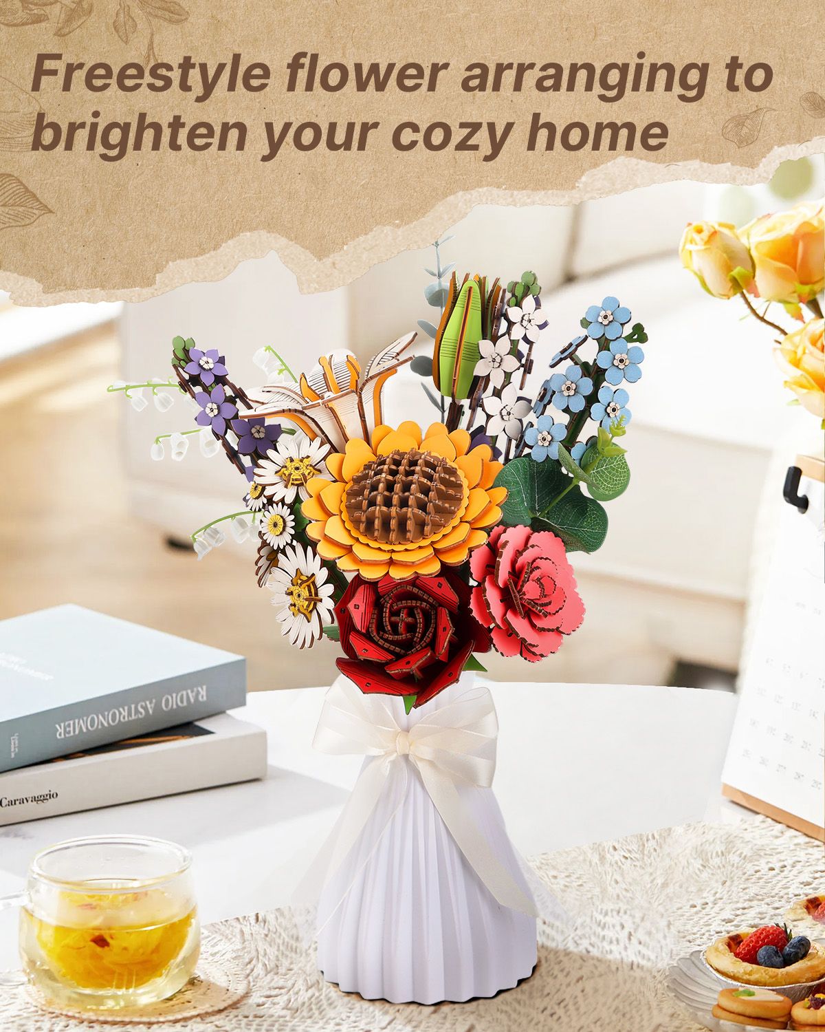 DIY Flower Bouquet, 3D Wooden Puzzle