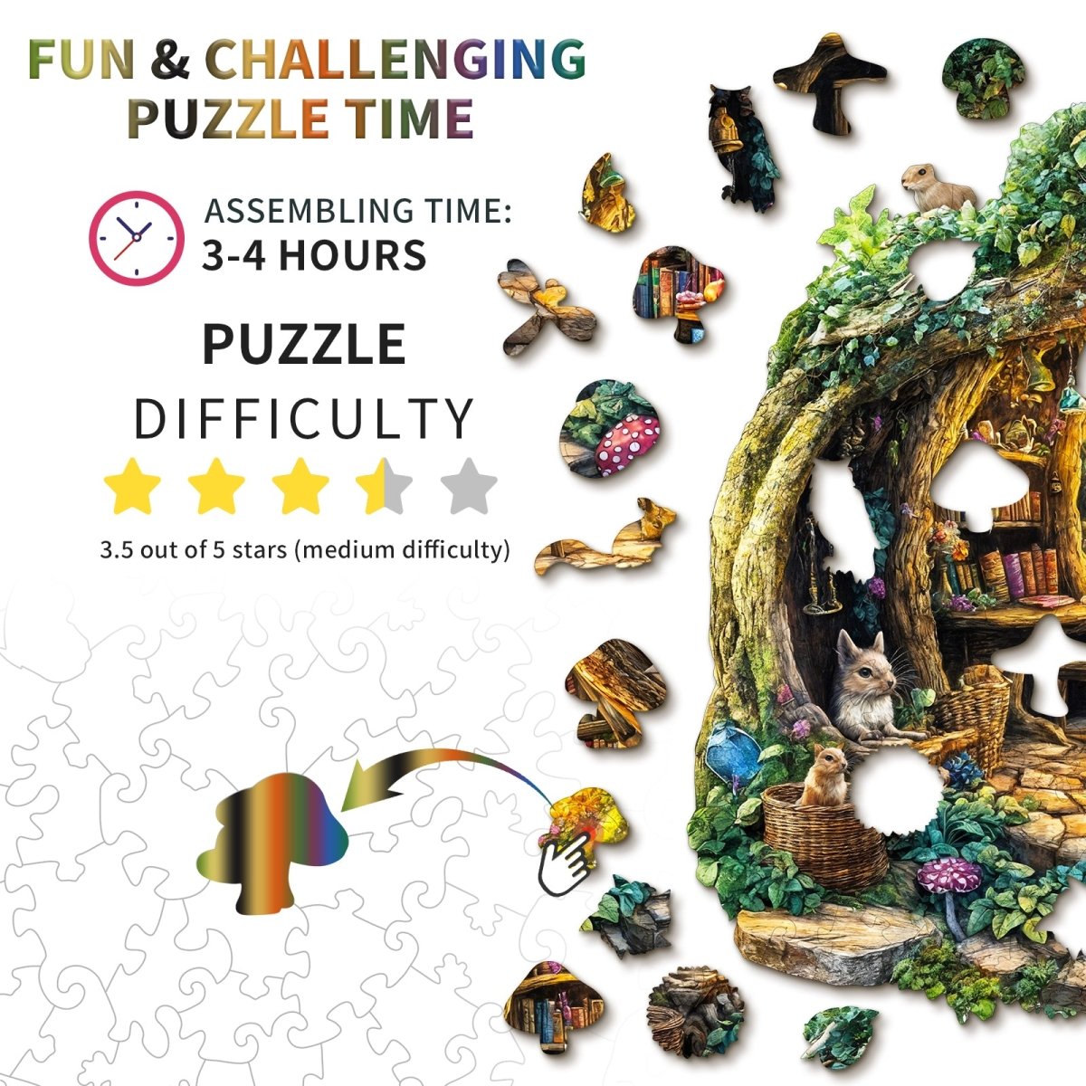 Forest Mushroom House Wooden Jigsaw Puzzle - KAAYEE Puzzle