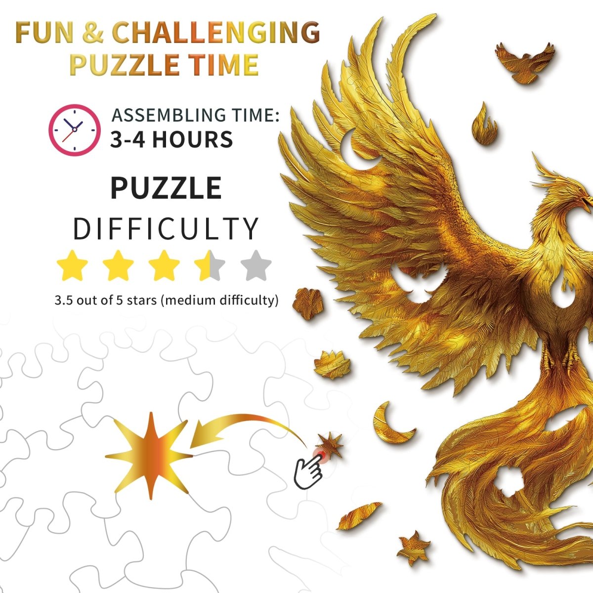 Golden Feather Phoenix Wooden Jigsaw Puzzle - KAAYEE Puzzle