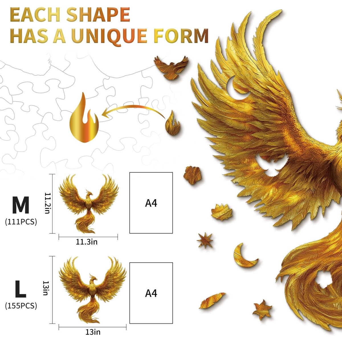 Golden Feather Phoenix Wooden Jigsaw Puzzle - KAAYEE Puzzle