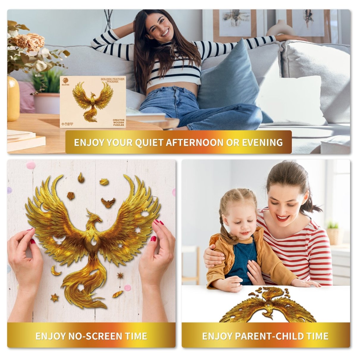 Golden Feather Phoenix Wooden Jigsaw Puzzle - KAAYEE Puzzle