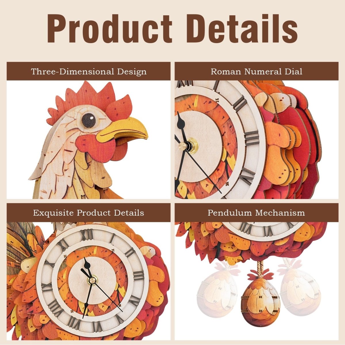 Hen Clock DIY Wooden Puzzle - KAAYEE Puzzle