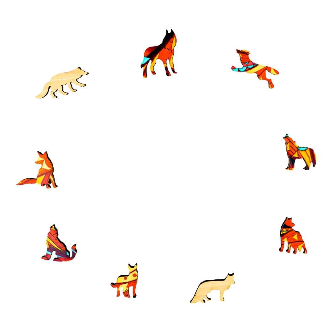 HOWLING WOLF RED Wooden Jigsaw Puzzle - KAAYEE Puzzle