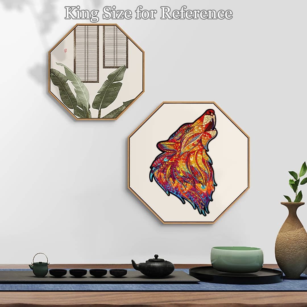 HOWLING WOLF RED Wooden Jigsaw Puzzle - KAAYEE Puzzle
