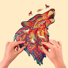 HOWLING WOLF RED Wooden Jigsaw Puzzle - KAAYEE Puzzle