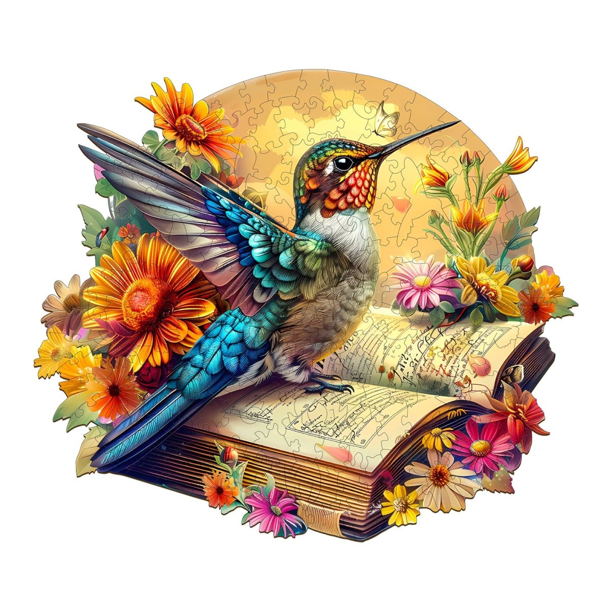 Hummingbird on book Wooden Jigsaw Puzzle - KAAYEE Puzzle