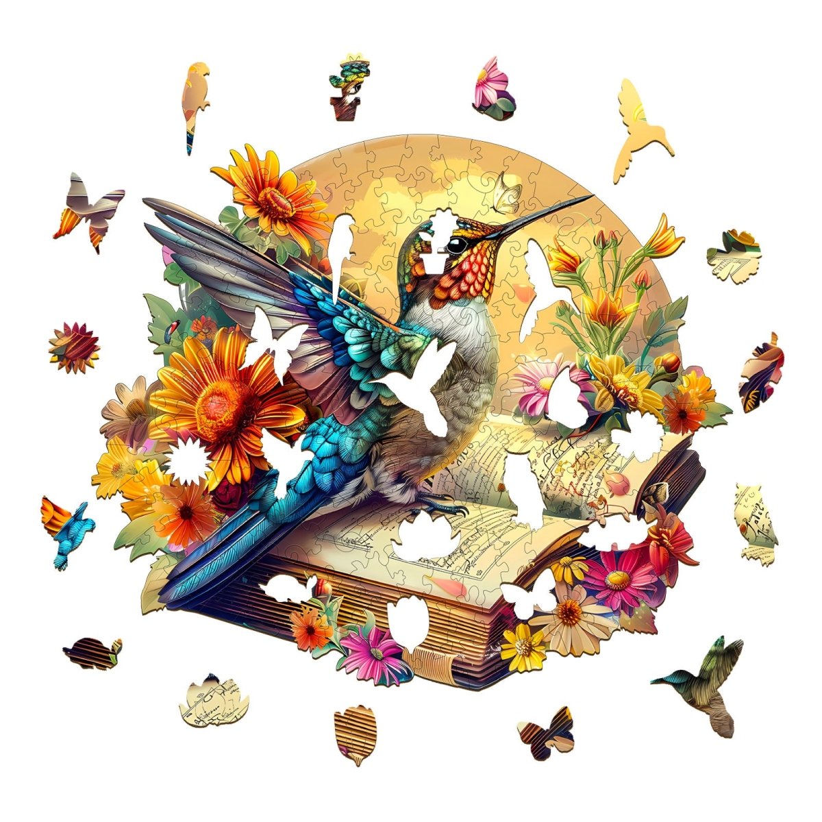 Hummingbird on book Wooden Jigsaw Puzzle - KAAYEE Puzzle