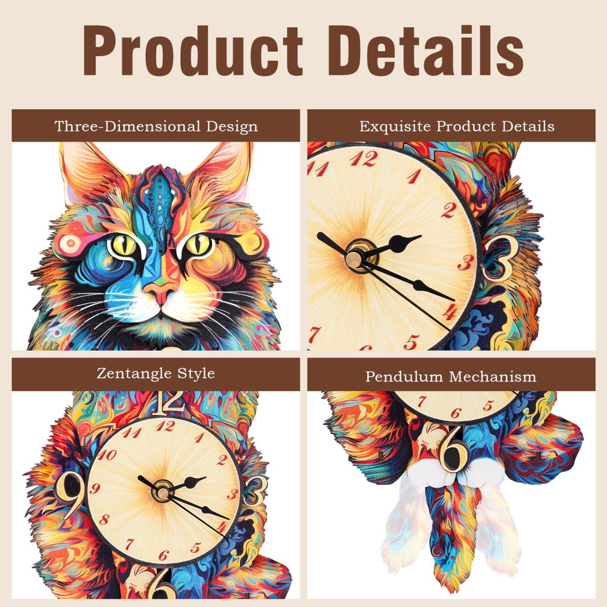 Maine Coon Cat Clock DIY Wooden Puzzle - KAAYEE Puzzle