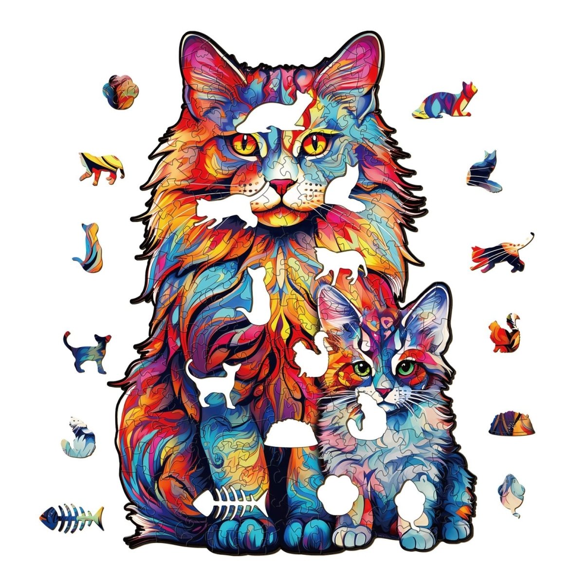 Maine Coon family 2 Wooden Jigsaw Puzzle - KAAYEE Puzzle