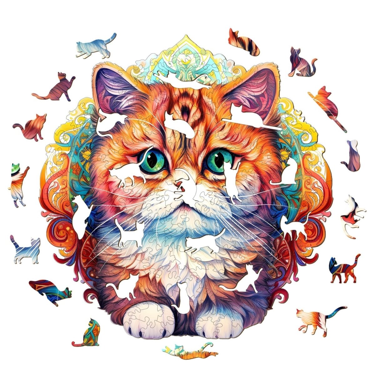 MANDALA CAT Wooden Jigsaw Puzzle - KAAYEE Puzzle