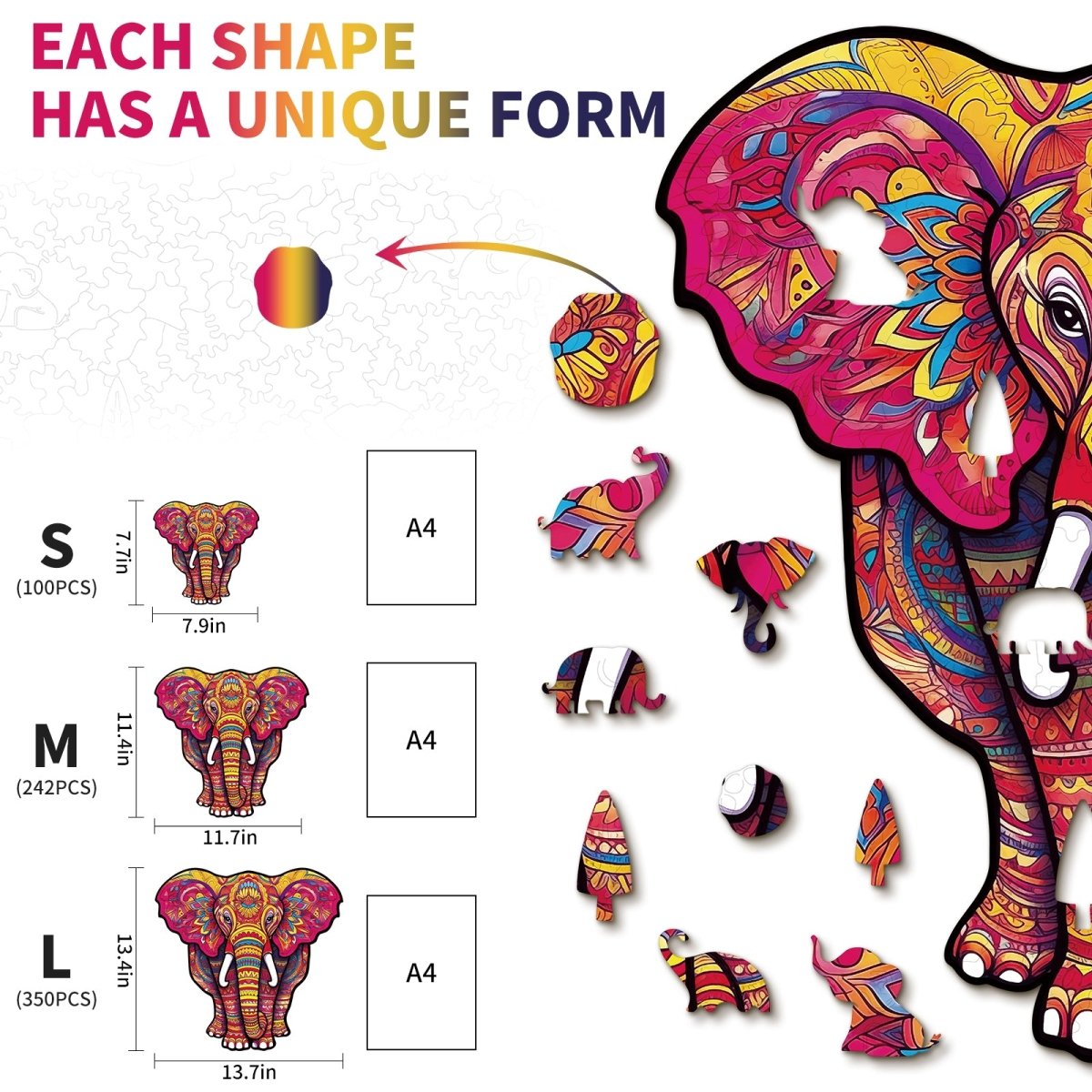 Mandala Elephant Wooden Jigsaw Puzzle - KAAYEE Puzzle