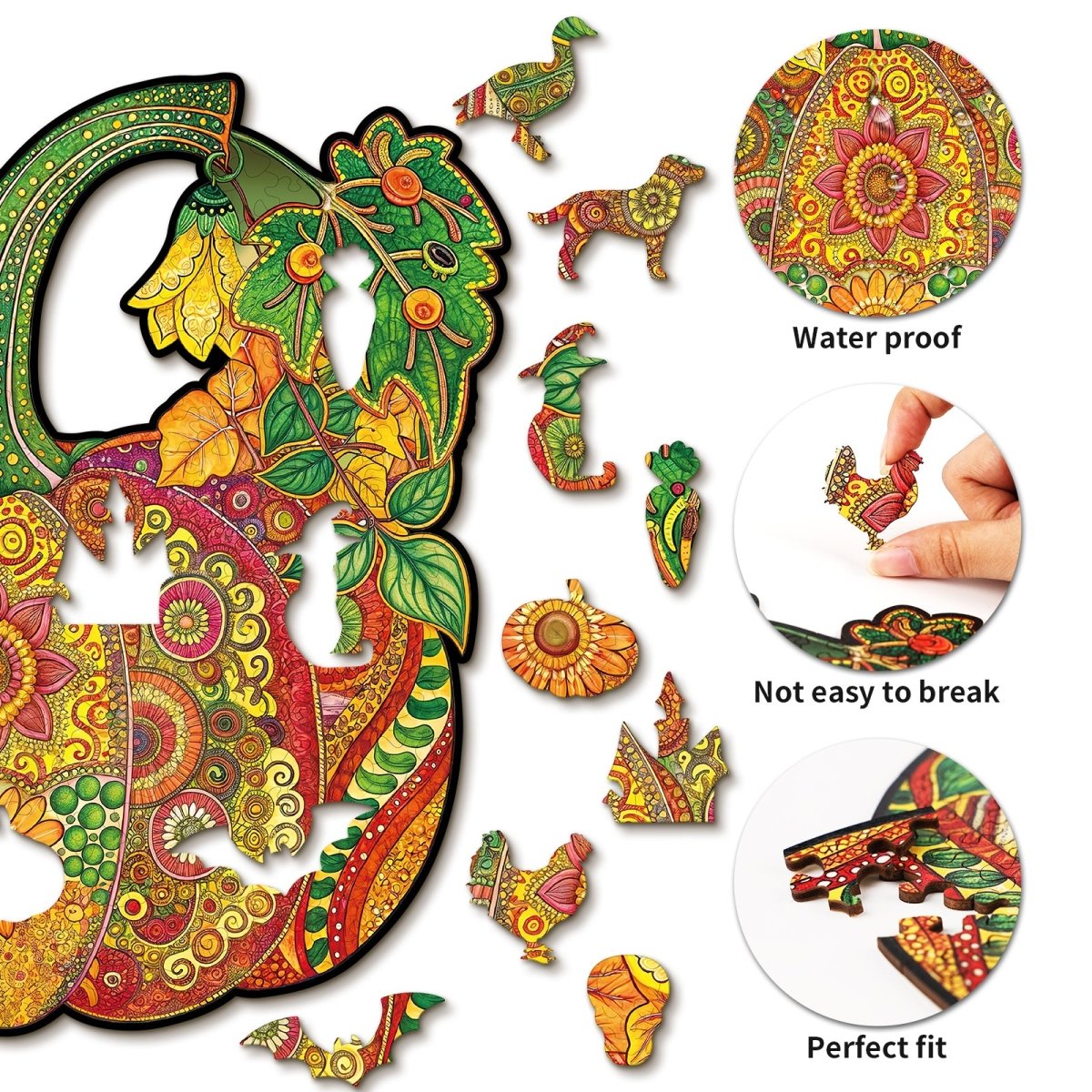 Mandala Pumpkin Wooden Jigsaw Puzzle - KAAYEE Puzzle