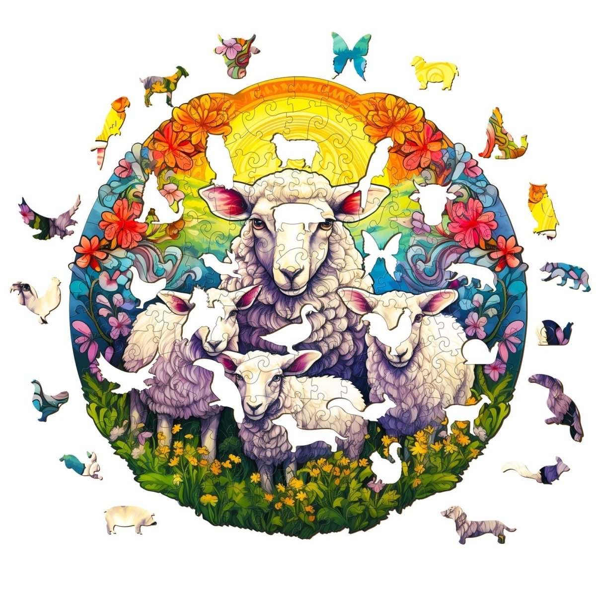 MANDALA SHEEP Wooden Jigsaw Puzzle - KAAYEE Puzzle