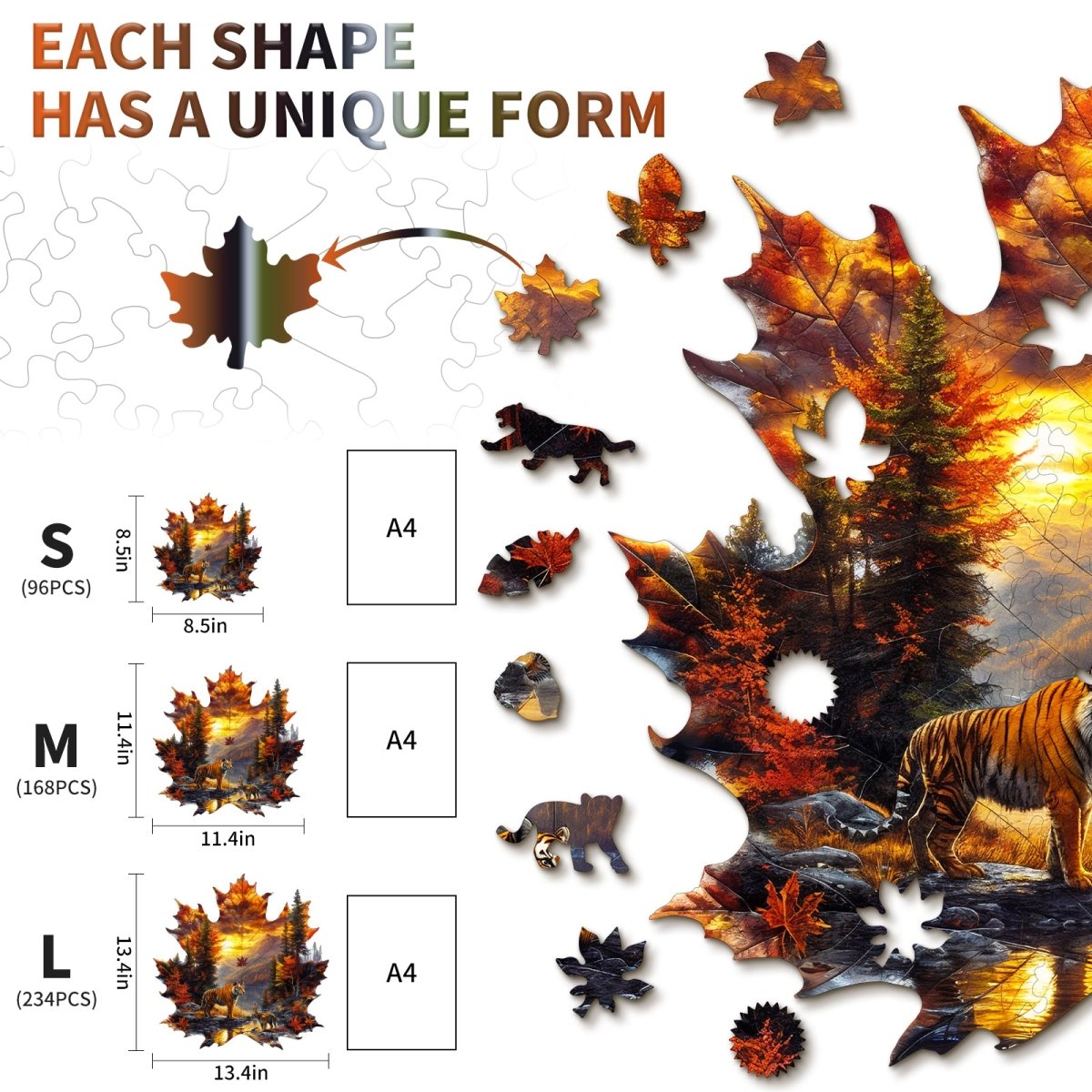 Maple Leaf Tiger Wooden Jigsaw Puzzle - KAAYEE Puzzle