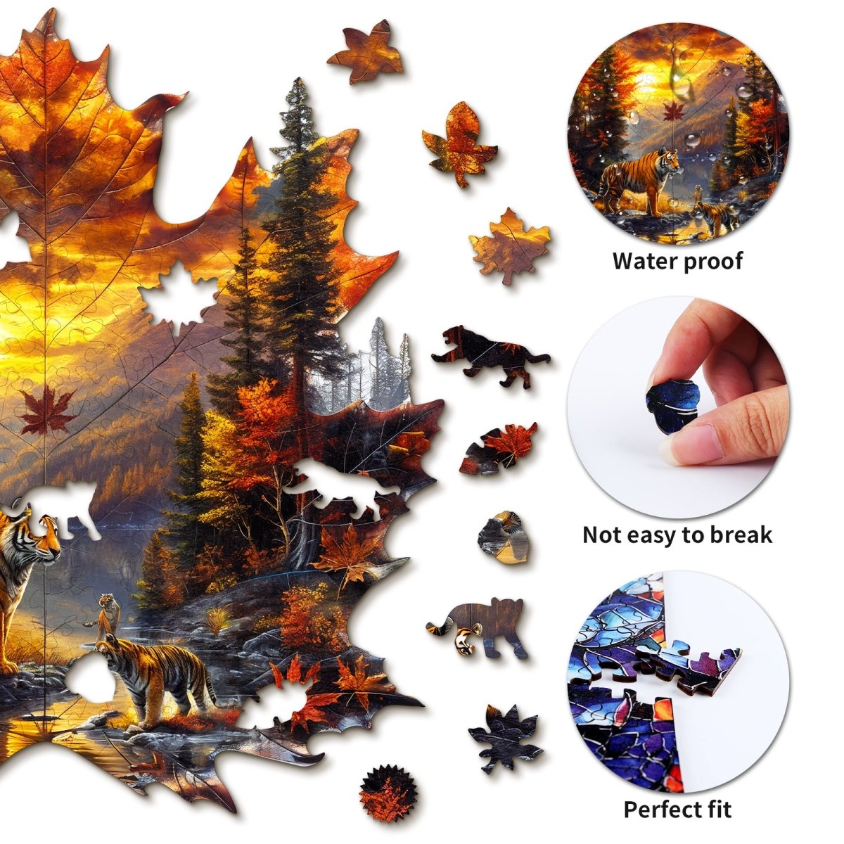 Maple Leaf Tiger Wooden Jigsaw Puzzle - KAAYEE Puzzle