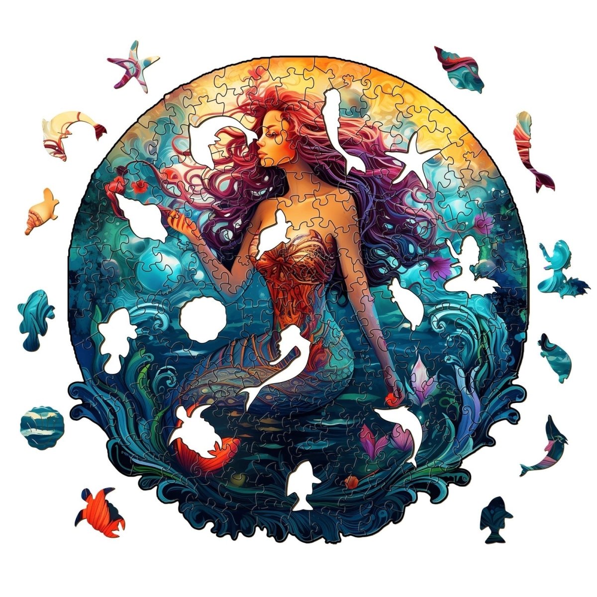 Mermaid Aqua Woman Wooden Jigsaw Puzzle - KAAYEE Puzzle