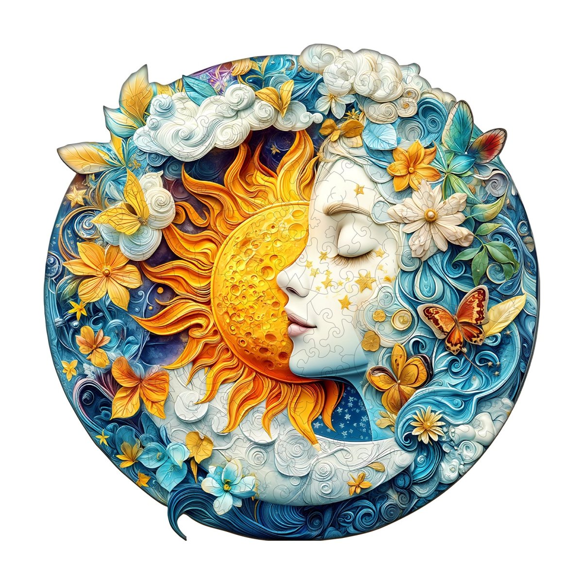 Moon sun and girl Wooden Jigsaw Puzzle - KAAYEE Puzzle