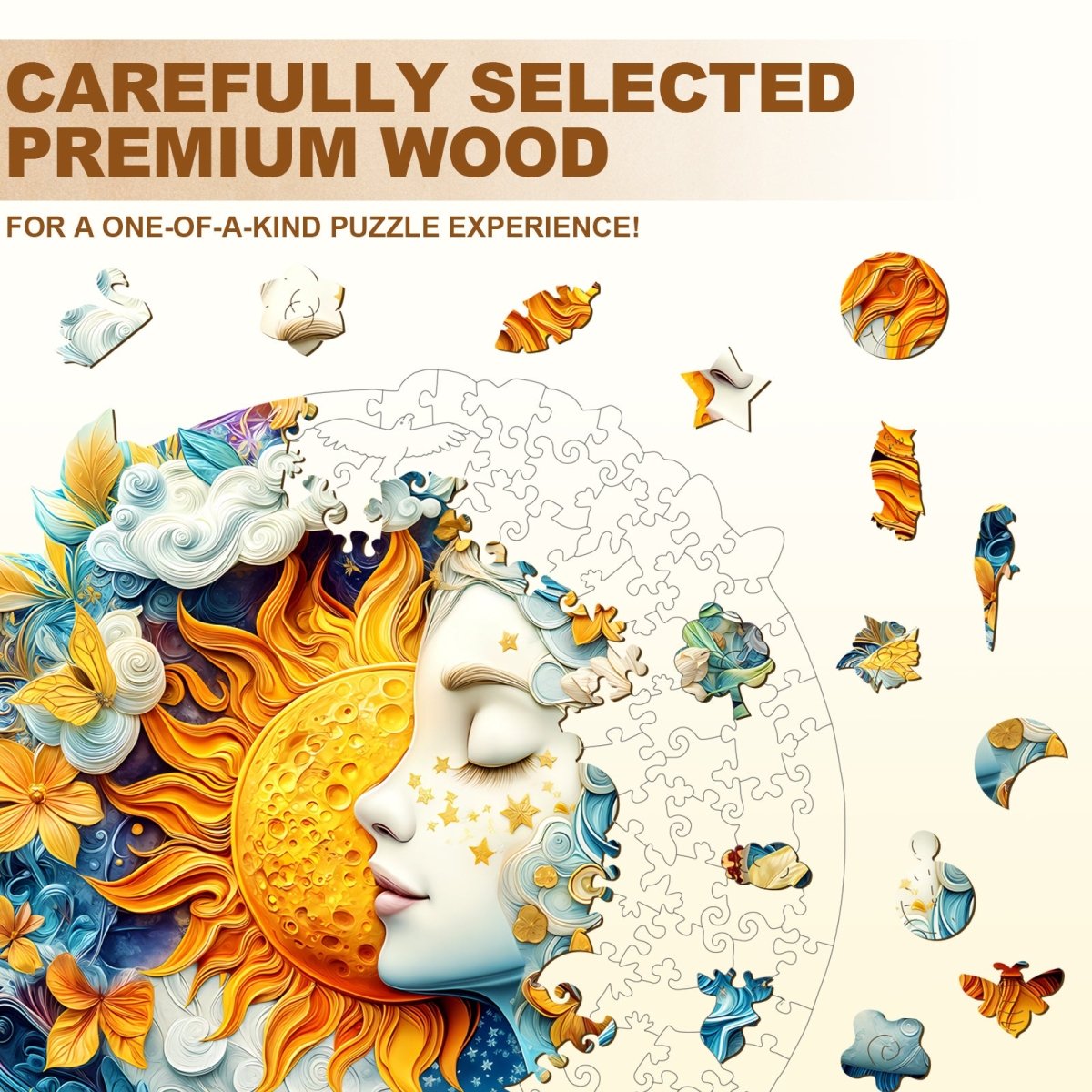 Moon sun and girl Wooden Jigsaw Puzzle - KAAYEE Puzzle