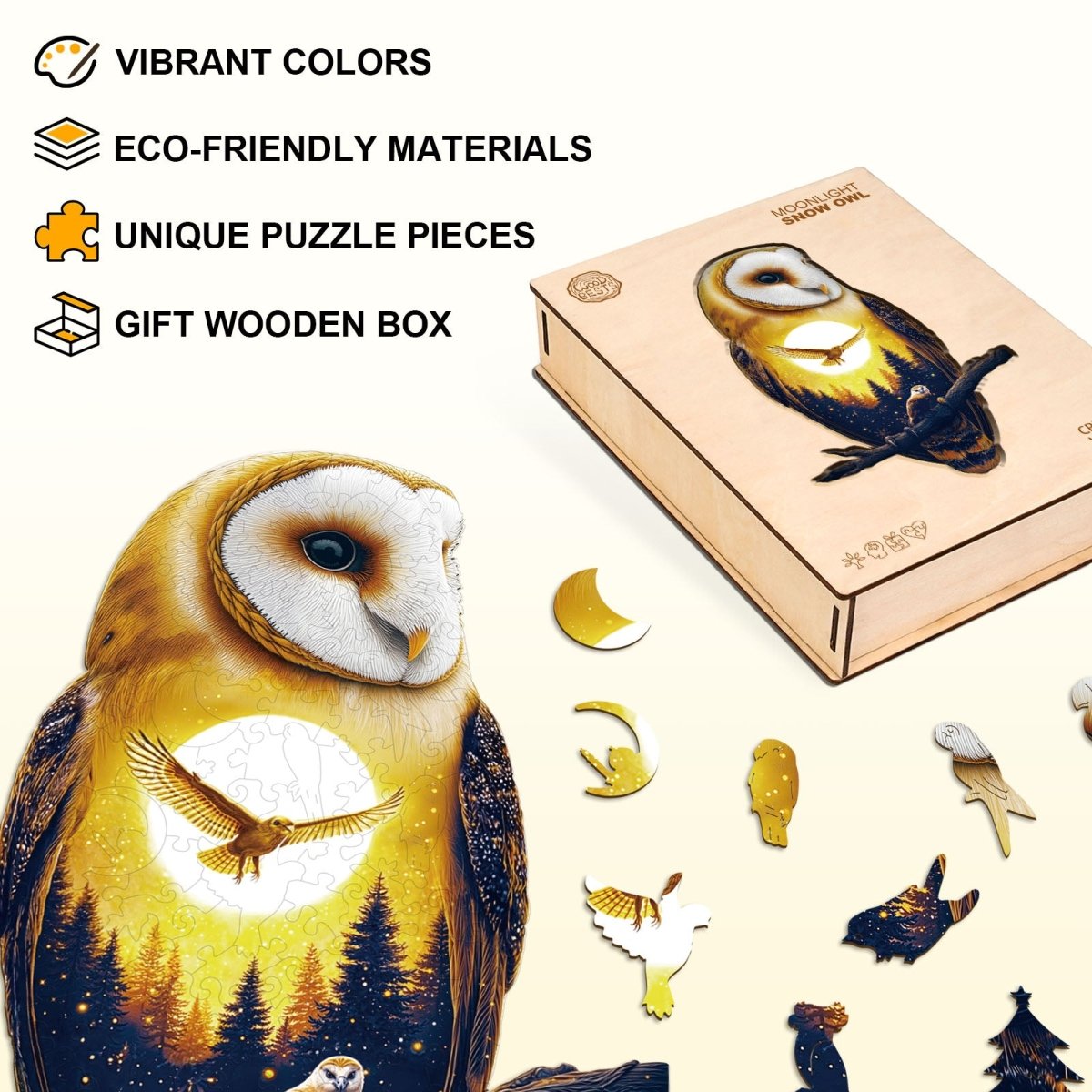 Moonlight Snow Owl Wooden Jigsaw Puzzle - KAAYEE Puzzle