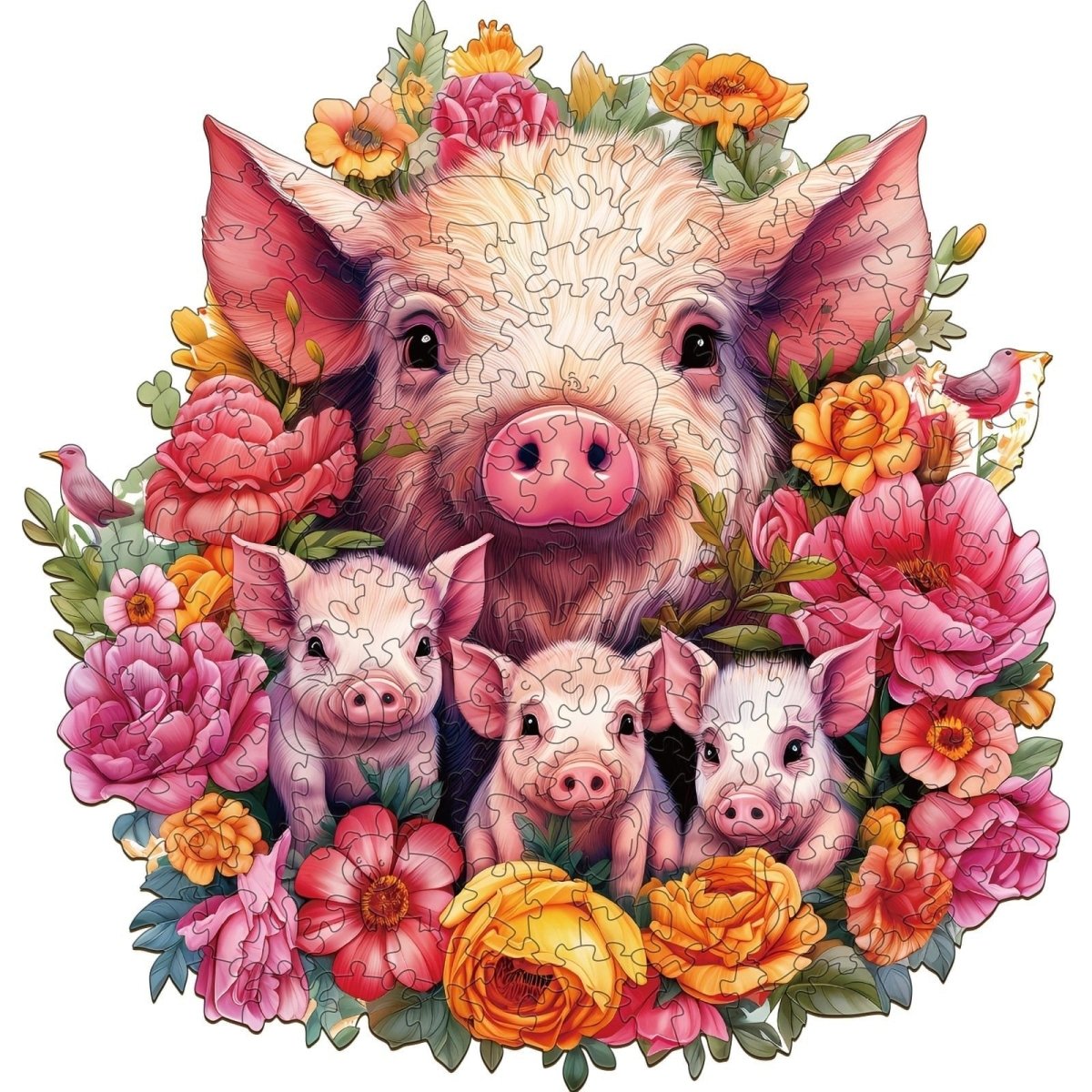 Mother pig and piglet 2 Wooden Jigsaw Puzzle - KAAYEE Puzzle