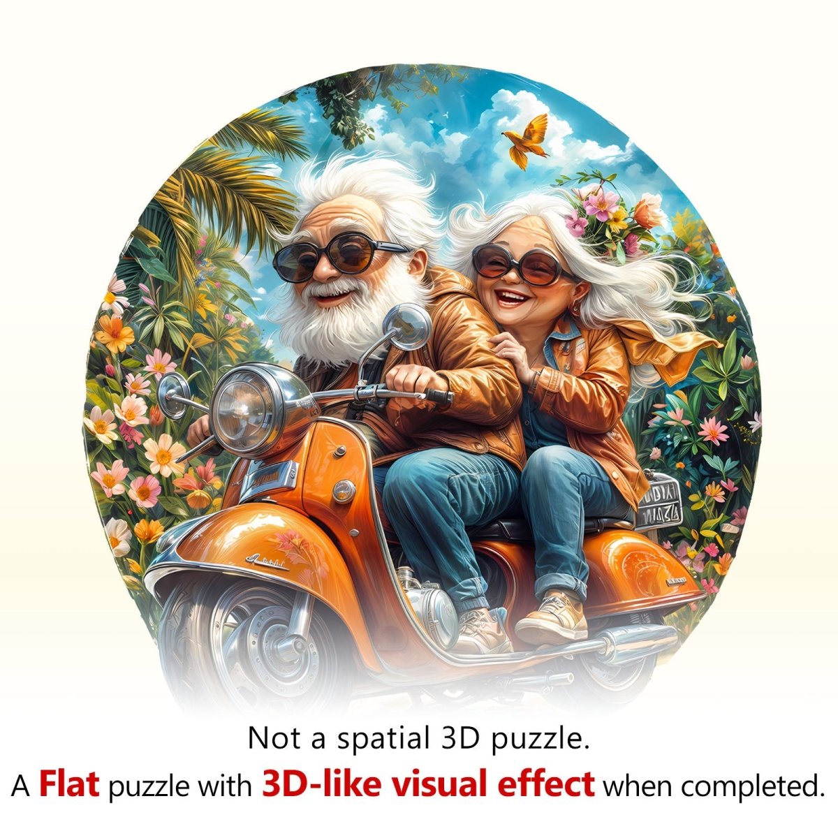 Motorcycle Granny - 2 Wooden Jigsaw Puzzle - KAAYEE Puzzle