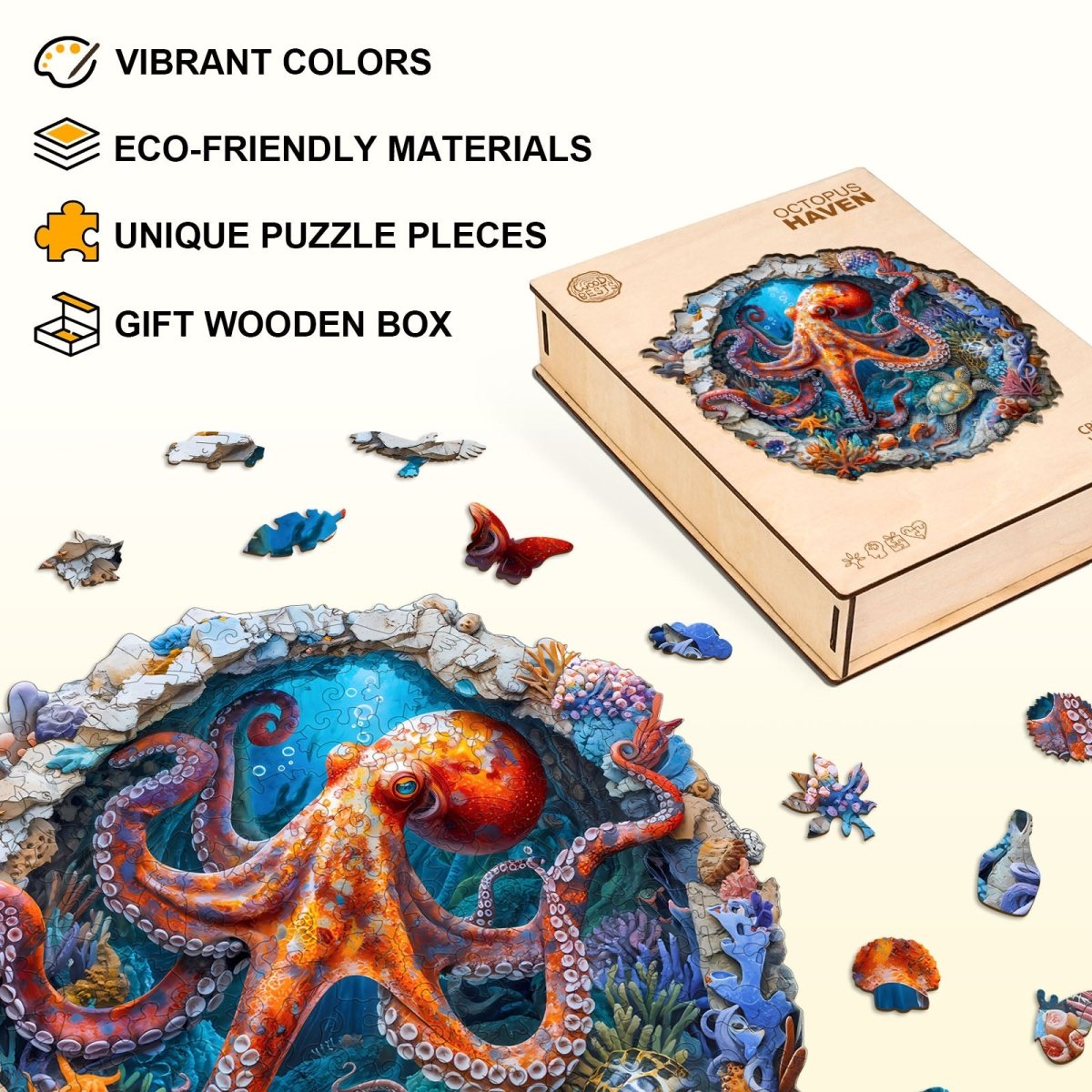 Octopus Haven Wooden Jigsaw Puzzle - KAAYEE Puzzle