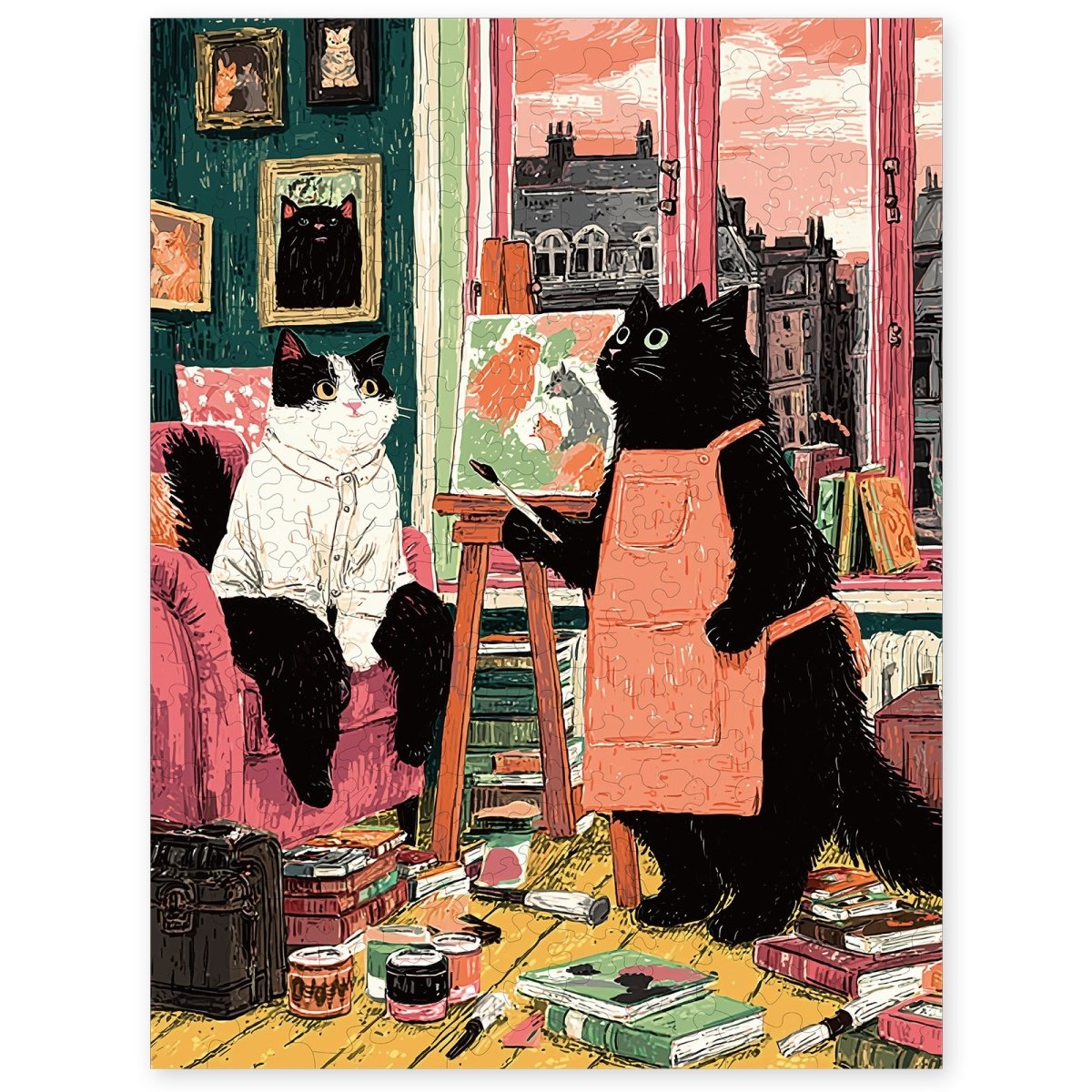 Painter’s Cat Corner Wooden Jigsaw Puzzle - KAAYEE Puzzle