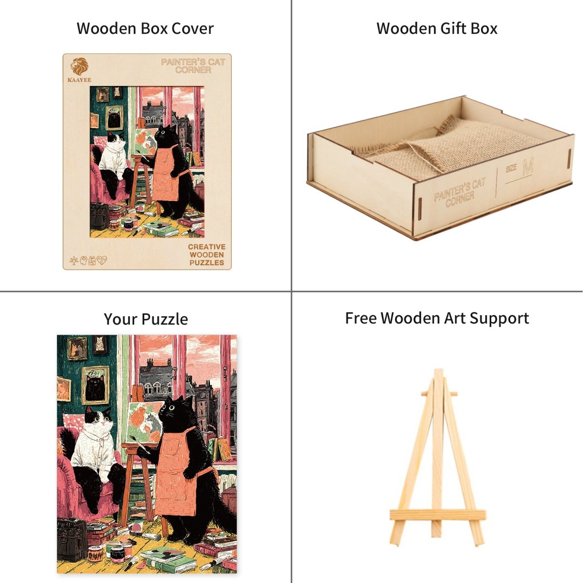 Painter’s Cat Corner Wooden Jigsaw Puzzle - KAAYEE Puzzle