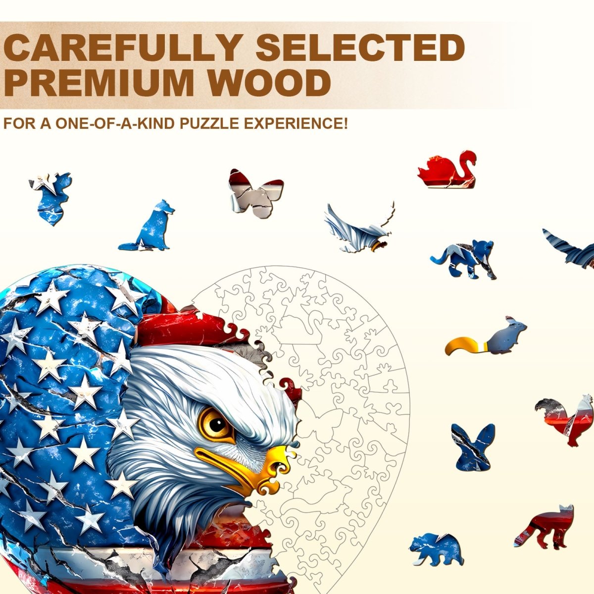 Patriotic Eagle - 1 Wooden Jigsaw Puzzle - KAAYEE Puzzle