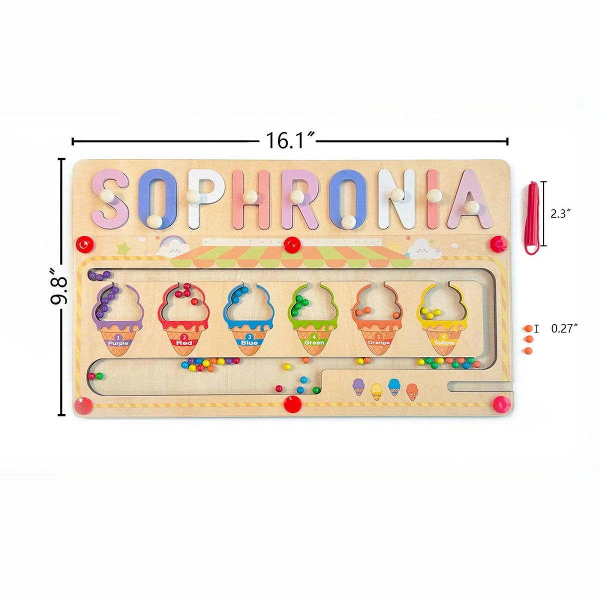 Personalized Baby Name Wooden Magnetic Maze Puzzle with Ice - cream Theme - KAAYEE Puzzle