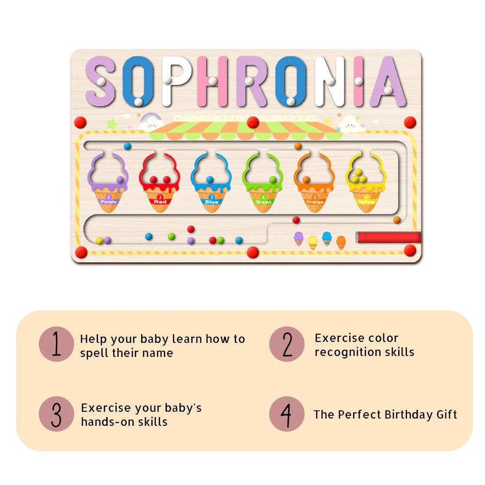 Personalized Baby Name Wooden Magnetic Maze Puzzle with Ice - cream Theme - KAAYEE Puzzle