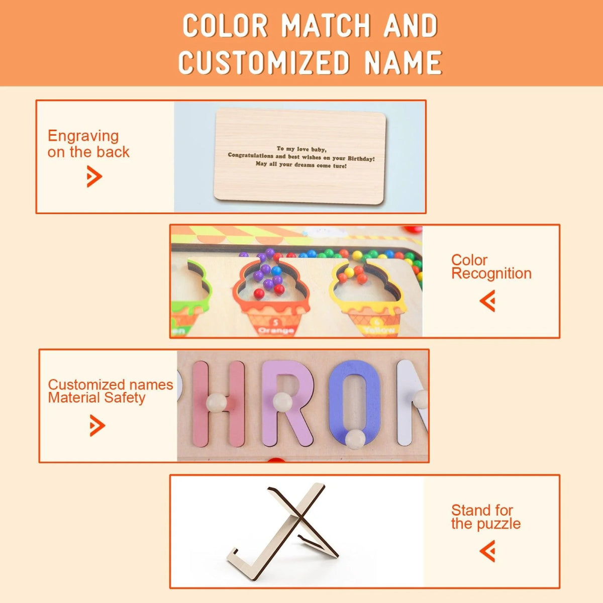 Personalized Baby Name Wooden Magnetic Maze Puzzle with Ice - cream Theme - KAAYEE Puzzle