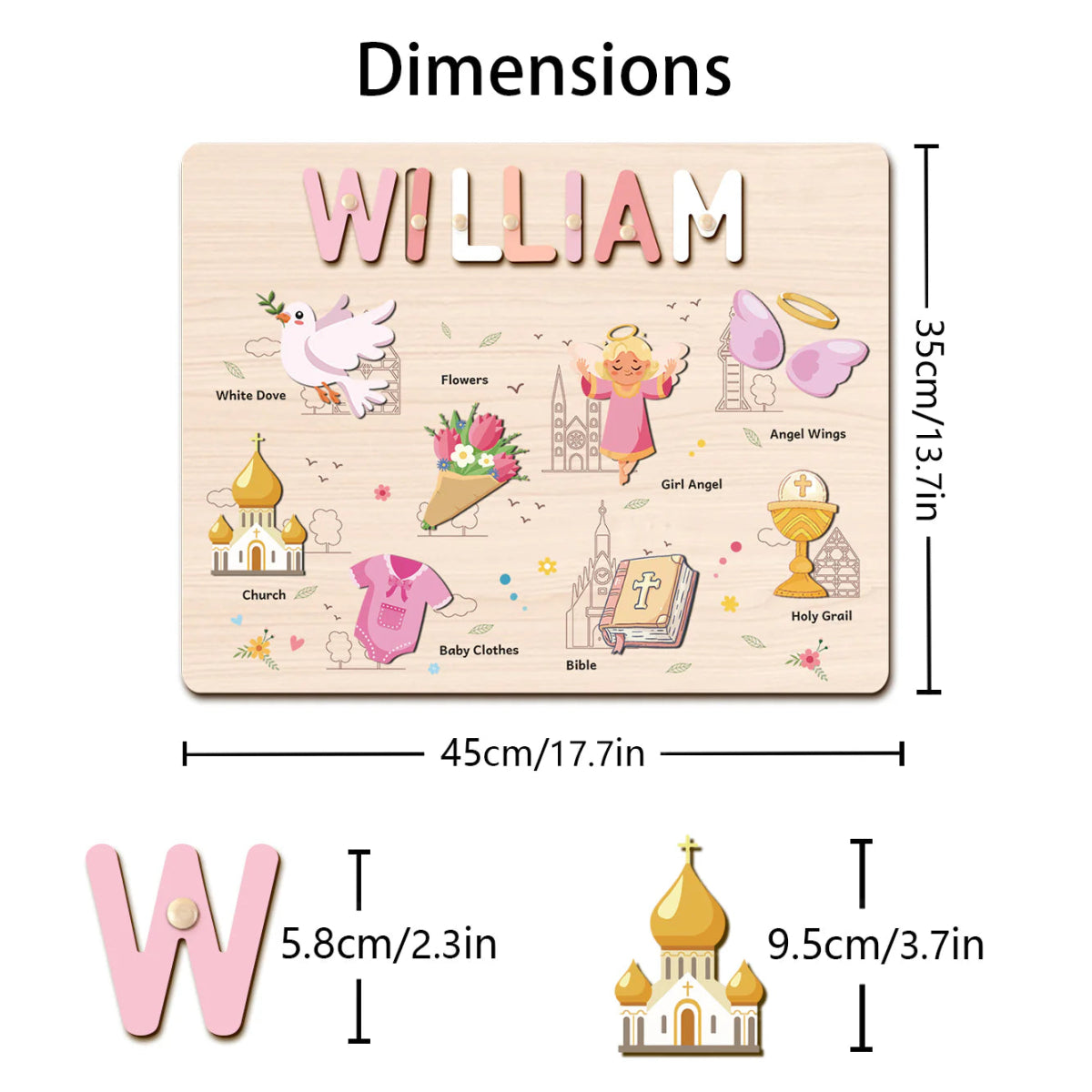 Personalized Baby Name Wooden Puzzle with Baptism Girl Set - KAAYEE Puzzle