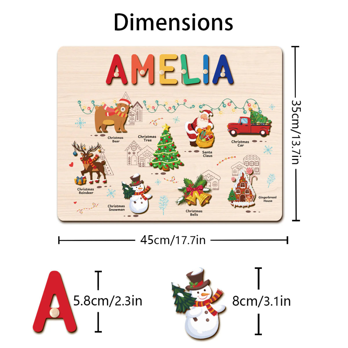 Personalized Baby Name Wooden Puzzle with Christmas Icons - KAAYEE Puzzle