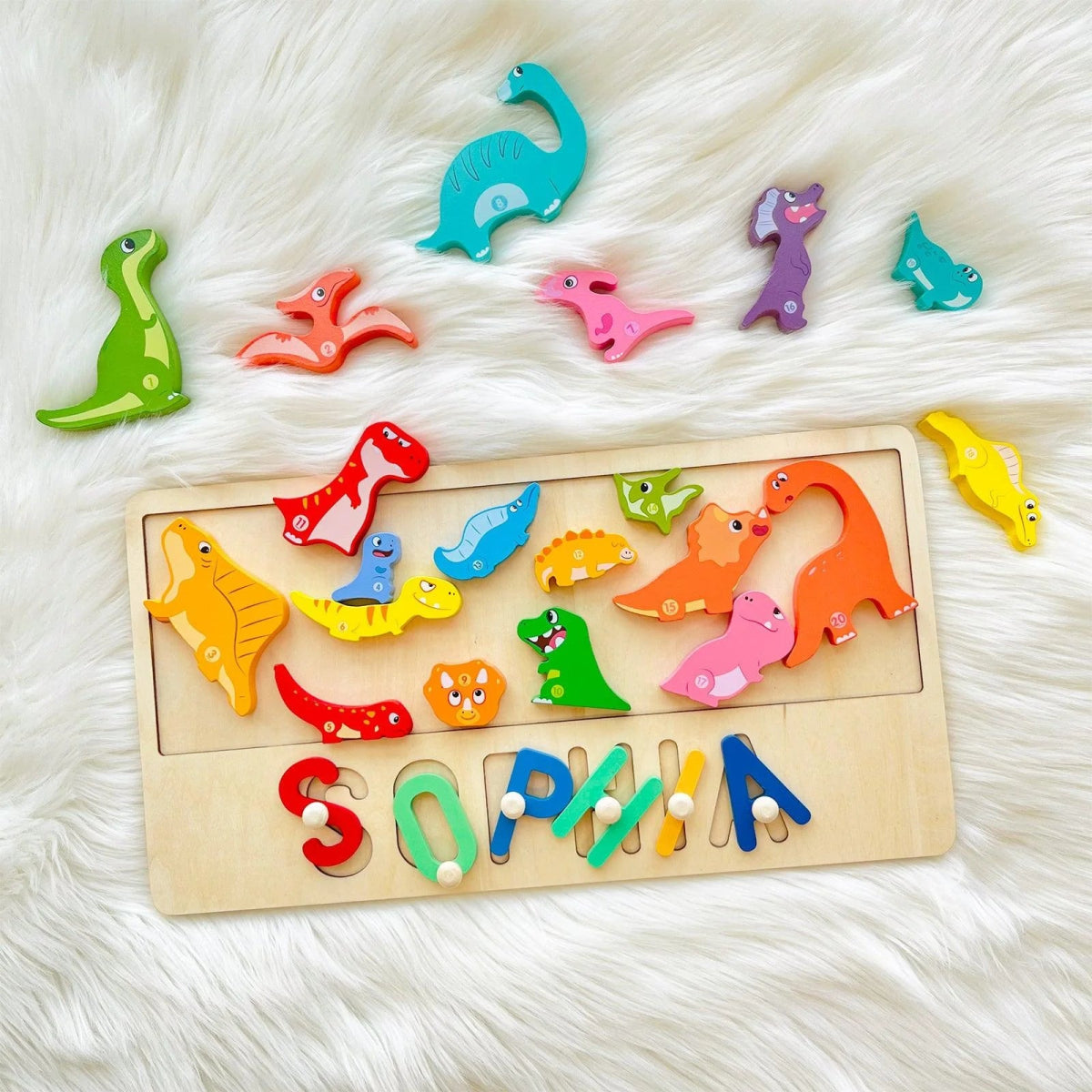 Personalized Baby Name Wooden Puzzle with Dinosaur Puzzles - KAAYEE Puzzle