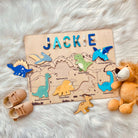 Personalized Baby Name Wooden Puzzle with Dinosaurs - KAAYEE Puzzle