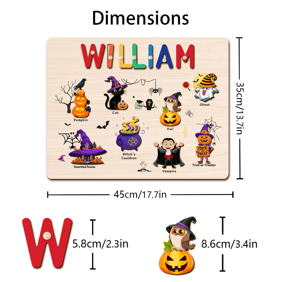 Personalized Baby Name Wooden Puzzle with Halloween Icons - KAAYEE Puzzle