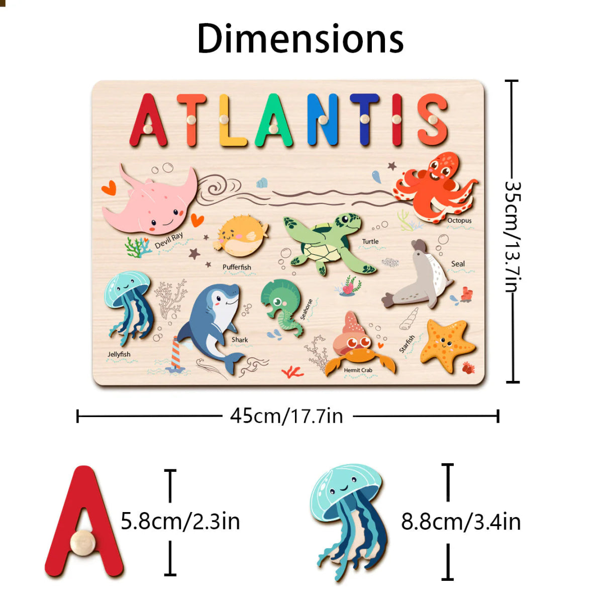 Personalized Baby Name Wooden Puzzle with Marine Animals - KAAYEE Puzzle