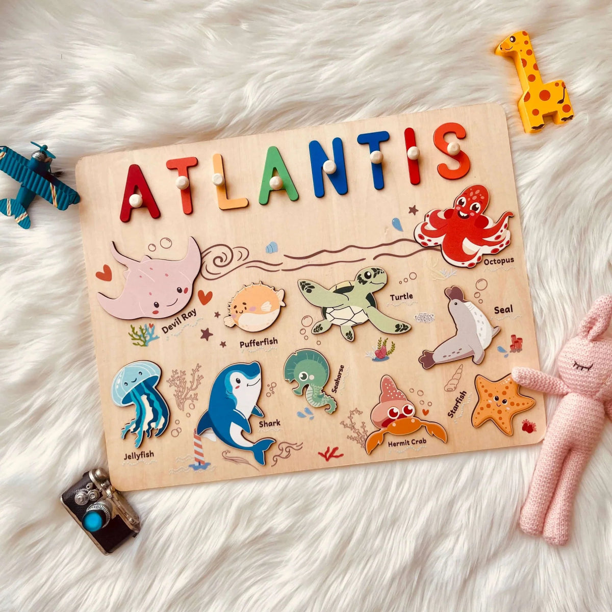 Personalized Baby Name Wooden Puzzle with Marine Animals - KAAYEE Puzzle
