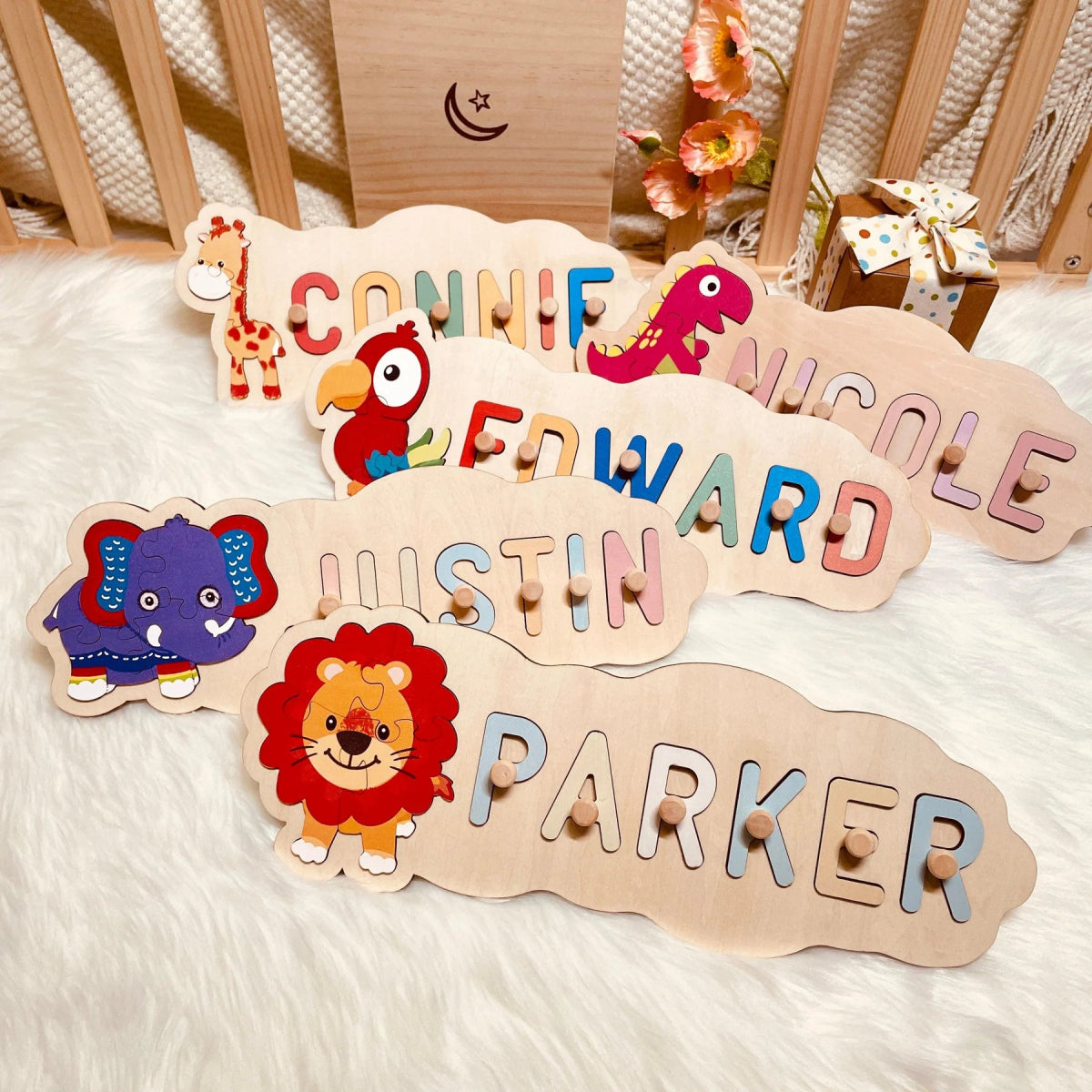 Personalized Baby Name Wooden Puzzle with One Animal Puzzle - KAAYEE Puzzle