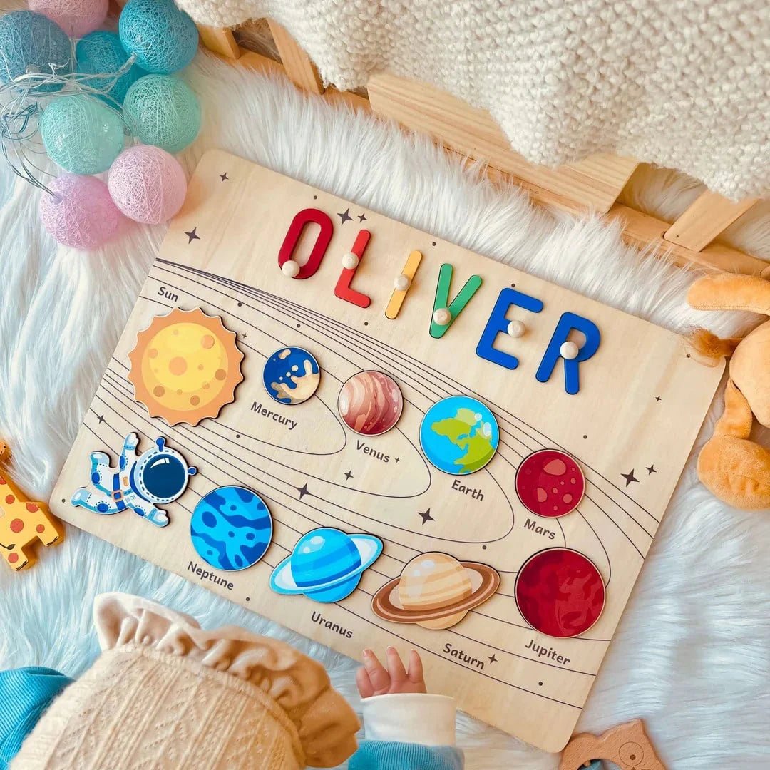Personalized Baby Name Wooden Puzzle with Planets - KAAYEE Puzzle