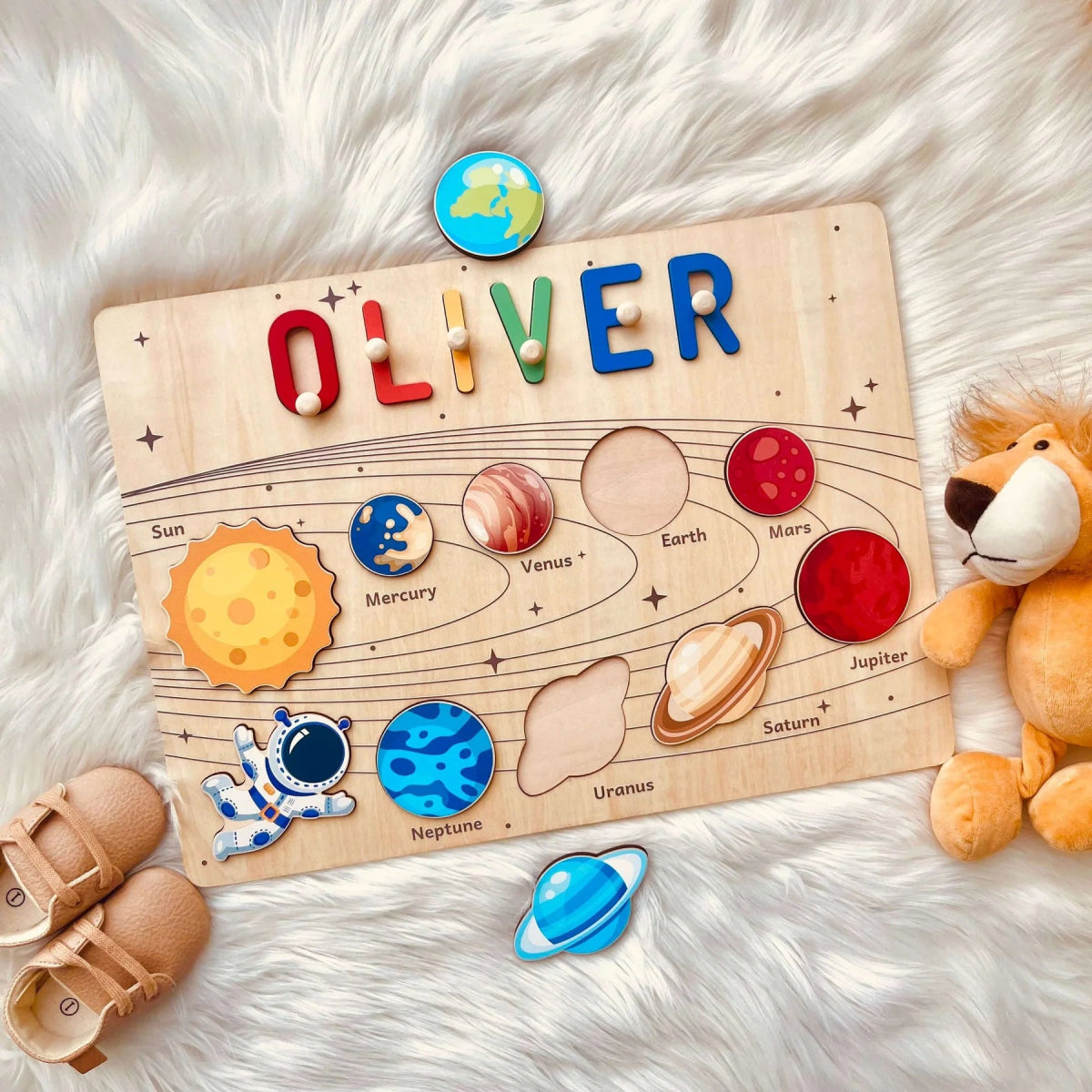 Personalized Baby Name Wooden Puzzle with Planets - KAAYEE Puzzle