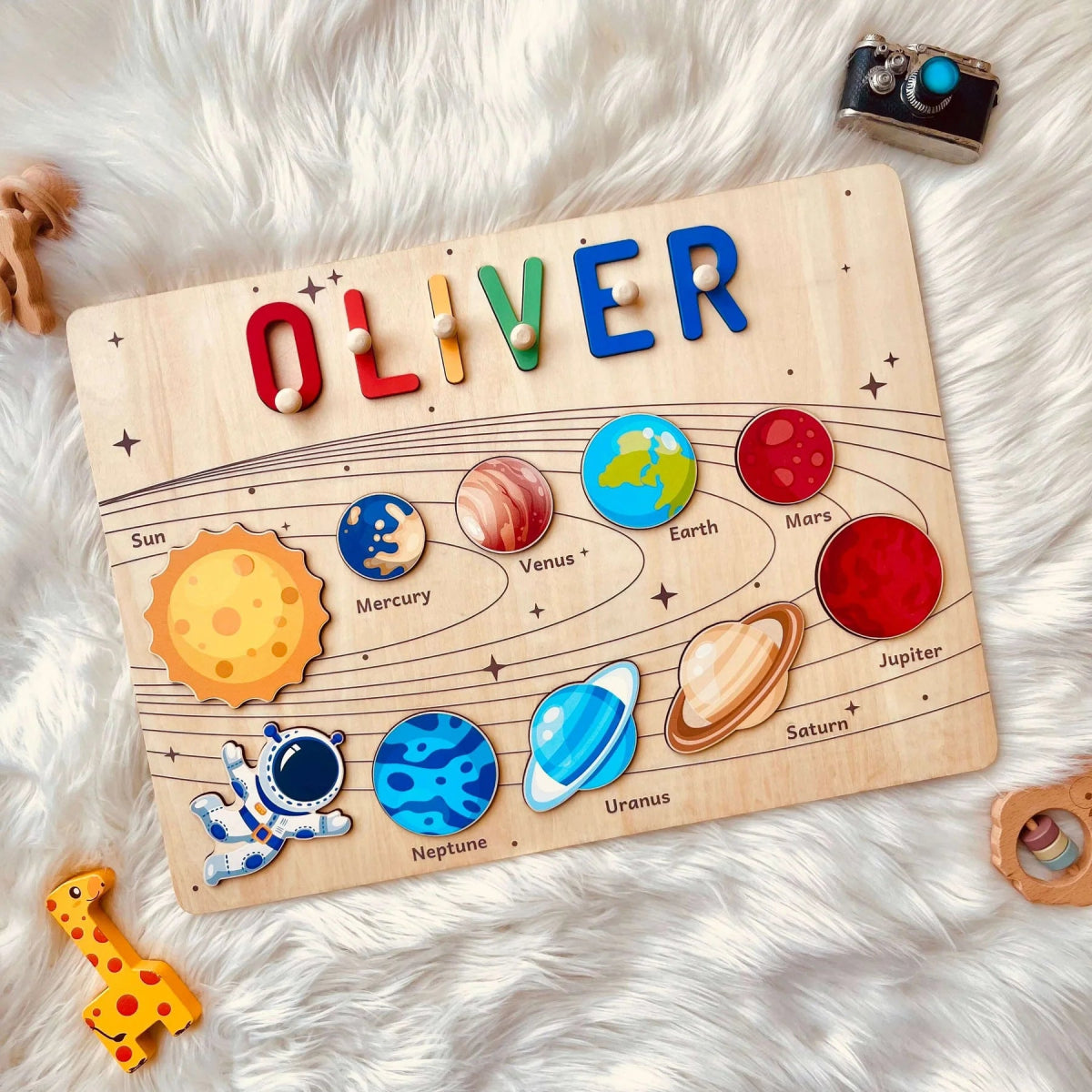 Personalized Baby Name Wooden Puzzle with Planets - KAAYEE Puzzle