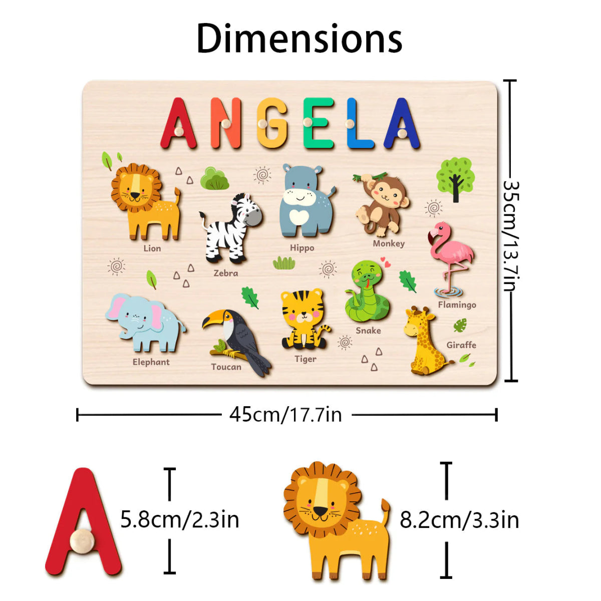 Personalized Baby Name Wooden Puzzle with Safari Animals - KAAYEE Puzzle